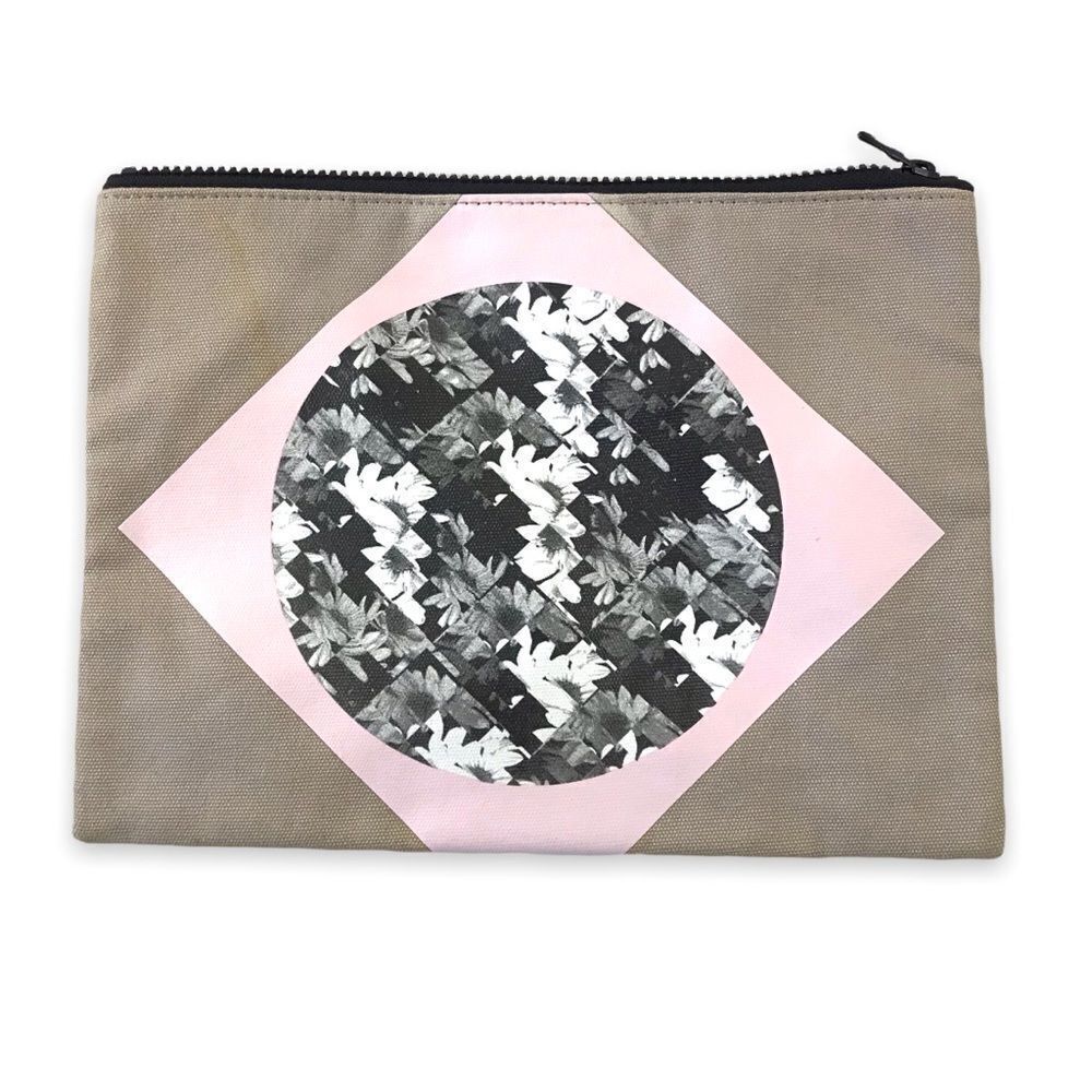 Tibi tan canvas zippered pouch‎